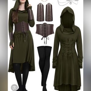 Women's Olive Green Hooded Lace-Up Corset Dress